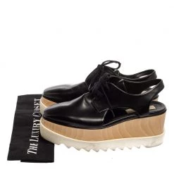 Stella McCartney Black Faux Leather Elyse Platform Cut-Out Slingback Derby Size 39.5 For Women -Stella McCartney Sales luxury women stella mccartney used shoes p604048 009