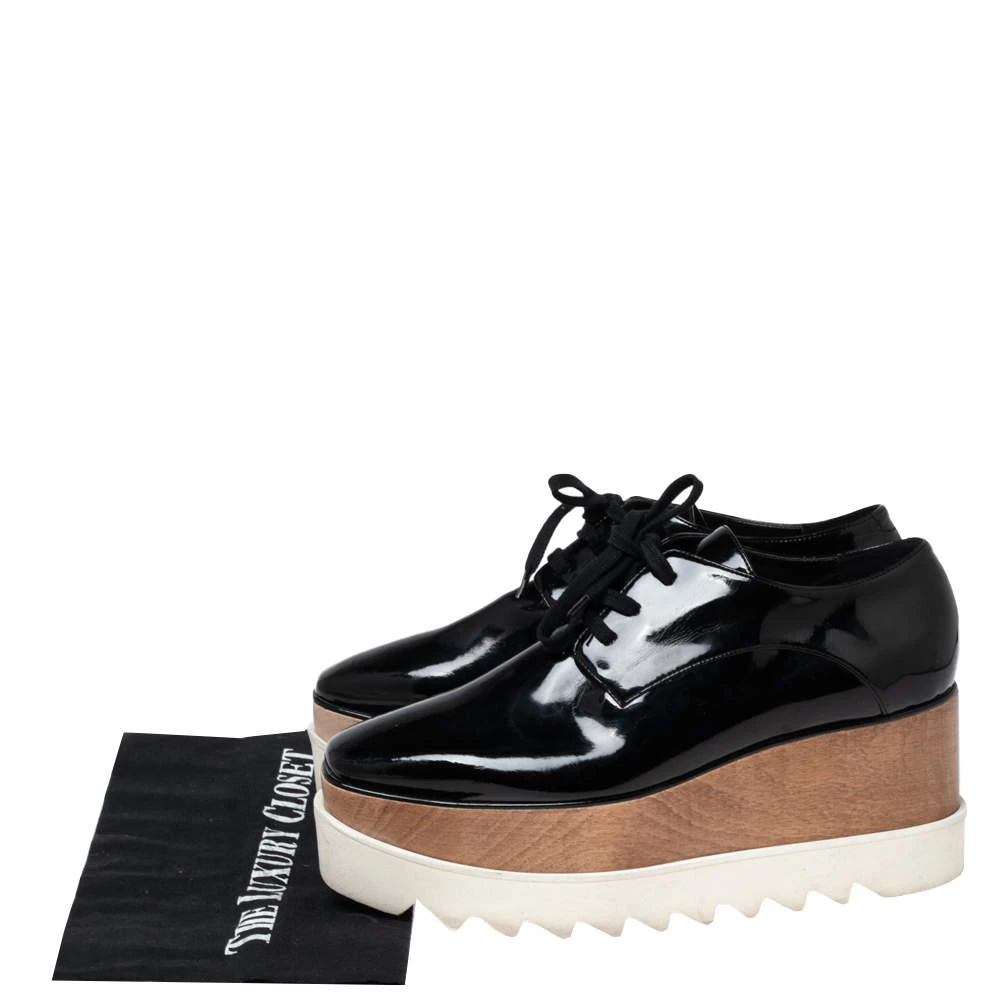 Stella McCartney Black Faux Patent Leather Elyse Platform Sneakers Size 38 For Women 11 Stella McCartney Black Faux Patent Leather Elyse Platform Sneakers Size 38 For Women - Image 9