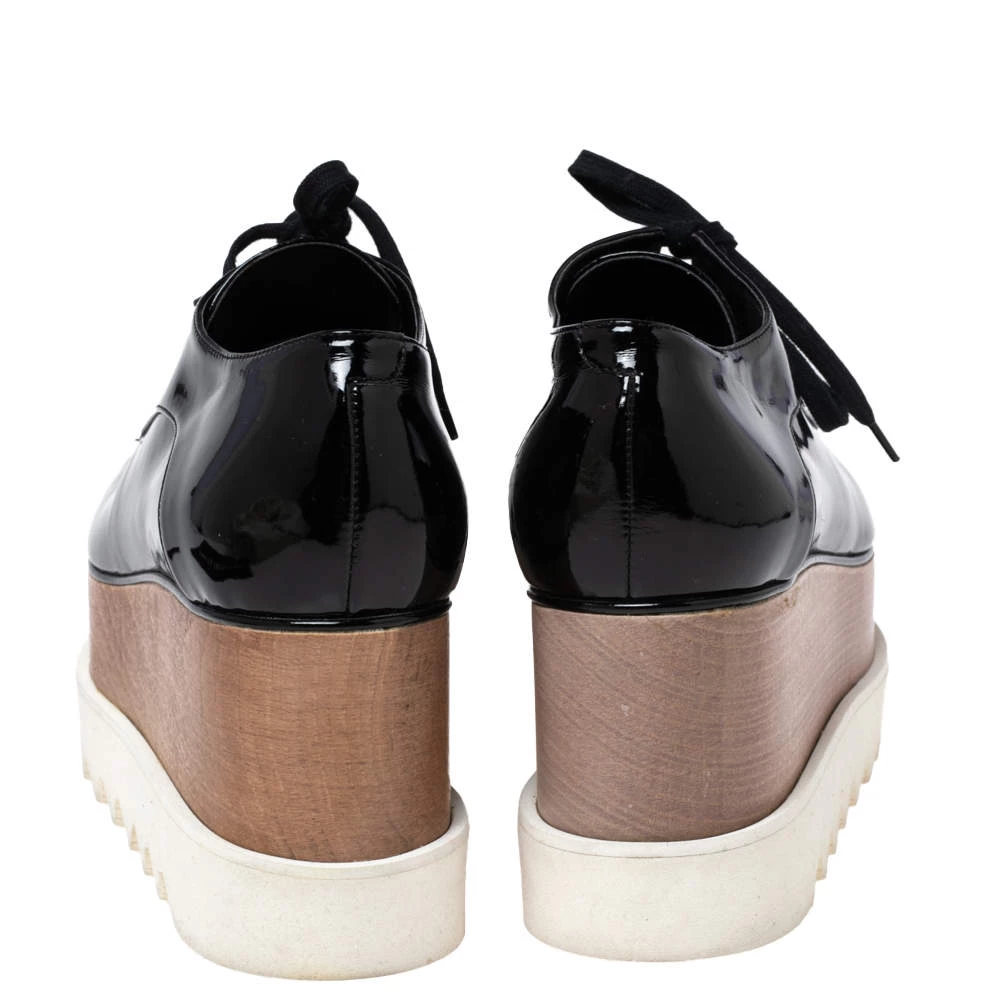 Stella McCartney Black Faux Patent Leather Elyse Platform Sneakers Size 38 For Women 7 Stella McCartney Black Faux Patent Leather Elyse Platform Sneakers Size 38 For Women - Image 5