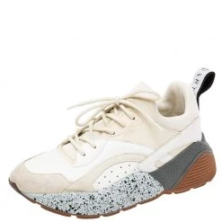 Stella McCartney Beige/White Faux Leather And Faux Suede Eclypse Chunky Sneakers Size 38 For Women