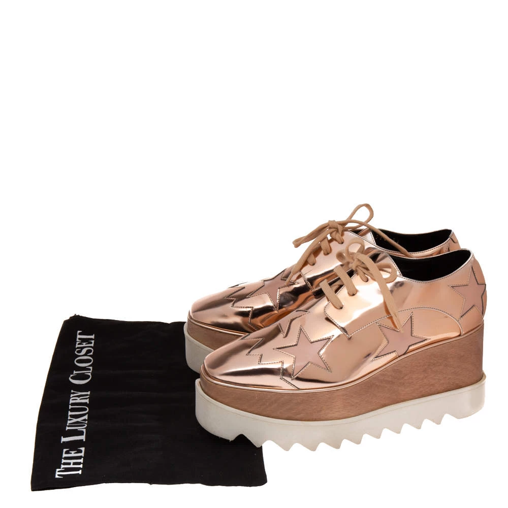 Stella McCartney Rose Gold Faux Patent And Leather Elyse Star Platform Lace Up Sneakers Size 36 For Women 11 Stella McCartney Rose Gold Faux Patent And Leather Elyse Star Platform Lace Up Sneakers Size 36 For Women - Image 9