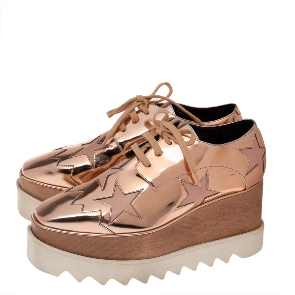 Stella McCartney Rose Gold Faux Patent And Leather Elyse Star Platform Lace Up Sneakers Size 36 For Women 6 Stella McCartney Rose Gold Faux Patent And Leather Elyse Star Platform Lace Up Sneakers Size 36 For Women - Image 4