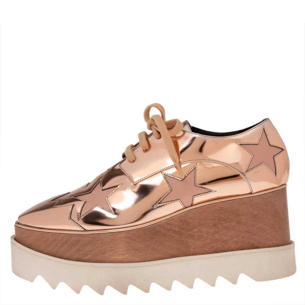 Stella McCartney Rose Gold Faux Patent And Leather Elyse Star Platform Lace Up Sneakers Size 36 For Women 4 Stella McCartney Rose Gold Faux Patent And Leather Elyse Star Platform Lace Up Sneakers Size 36 For Women - Image 2