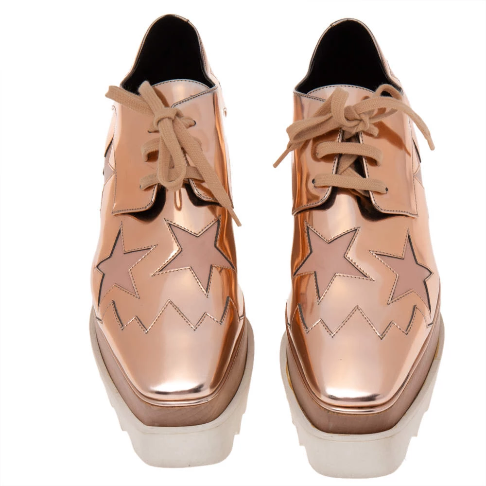 Stella McCartney Rose Gold Faux Patent And Leather Elyse Star Platform Lace Up Sneakers Size 36 For Women 5 Stella McCartney Rose Gold Faux Patent And Leather Elyse Star Platform Lace Up Sneakers Size 36 For Women - Image 3