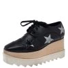 Stella McCartney Black Faux Leather Elyse Star Platform Derby Sneakers Size 36 For Women