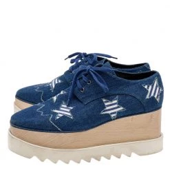 Stella McCartney Blue Denim Elyse Star Platform Lace Up Sneakers Size 35 For Women 14 Stella McCartney Blue Denim Elyse Star Platform Lace Up Sneakers Size 35 For Women -Stella McCartney Sales luxury women stella mccartney used shoes p610503 002
