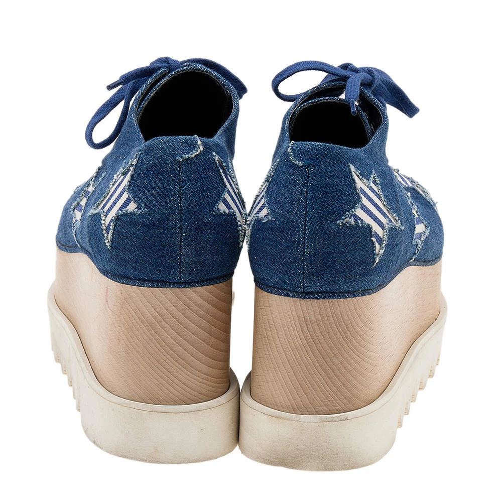 Stella McCartney Blue Denim Elyse Star Platform Lace Up Sneakers Size 35 For Women 7 Stella McCartney Blue Denim Elyse Star Platform Lace Up Sneakers Size 35 For Women - Image 5