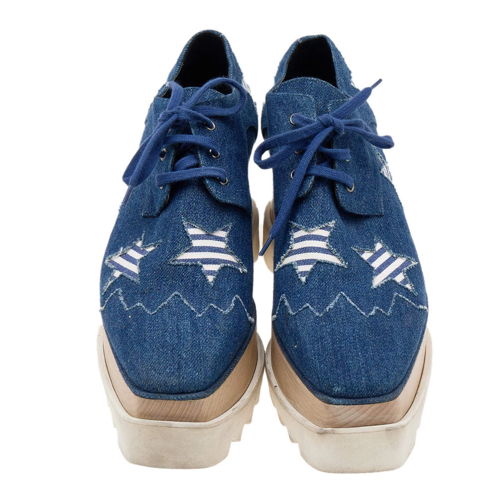 Stella McCartney Blue Denim Elyse Star Platform Lace Up Sneakers Size 35 For Women 5 Stella McCartney Blue Denim Elyse Star Platform Lace Up Sneakers Size 35 For Women - Image 3