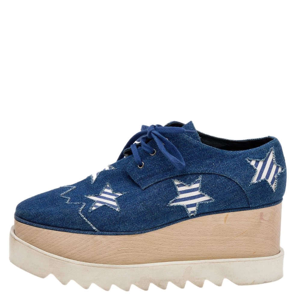 Stella McCartney Blue Denim Elyse Star Platform Lace Up Sneakers Size 35 For Women 4 Stella McCartney Blue Denim Elyse Star Platform Lace Up Sneakers Size 35 For Women - Image 2