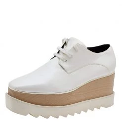 Stella McCartney White Faux Leather Elyse Platforms Lace Up Sneakers Size 38 For Women