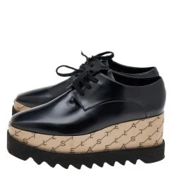 Stella McCartney Black/Beige Faux Leather Monogram Elyse Platform Derby Sneakers Size 38 For Women 14 Stella McCartney Black/Beige Faux Leather Monogram Elyse Platform Derby Sneakers Size 38 For Women -Stella McCartney Sales luxury women stella mccartney used shoes p612871 1647926916 002