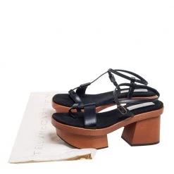 Stella McCartney Black Faux Leather Wooden Platform Sandals Size 39 For Women -Stella McCartney Sales luxury women stella mccartney used shoes p614678 001