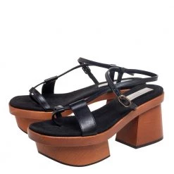Stella McCartney Black Faux Leather Wooden Platform Sandals Size 39 For Women -Stella McCartney Sales luxury women stella mccartney used shoes p614678 002
