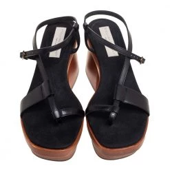 Stella McCartney Black Faux Leather Wooden Platform Sandals Size 39 For Women -Stella McCartney Sales luxury women stella mccartney used shoes p614678 003