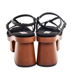 Stella McCartney Black Faux Leather Wooden Platform Sandals Size 39 For Women -Stella McCartney Sales luxury women stella mccartney used shoes p614678 004