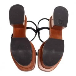 Stella McCartney Black Faux Leather Wooden Platform Sandals Size 39 For Women -Stella McCartney Sales luxury women stella mccartney used shoes p614678 008