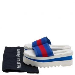 Stella McCartney Blue Faux Leather And Fabric Platform Slides Sandals Size 36 For Women -Stella McCartney Sales luxury women stella mccartney used shoes p615351 003