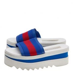 Stella McCartney Blue Faux Leather And Fabric Platform Slides Sandals Size 36 For Women -Stella McCartney Sales luxury women stella mccartney used shoes p615351 004