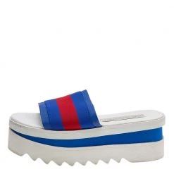 Stella McCartney Blue Faux Leather And Fabric Platform Slides Sandals Size 36 For Women -Stella McCartney Sales luxury women stella mccartney used shoes p615351 009
