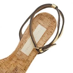 Stella McCartney Metallic Gold Faux Leather Linda Wedge Sandals Size 41 For Women -Stella McCartney Sales luxury women stella mccartney used shoes p615374 004