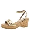 Stella McCartney Metallic Gold Faux Leather Linda Wedge Sandals Size 41 For Women -Stella McCartney Sales luxury women stella mccartney used shoes p615374 008