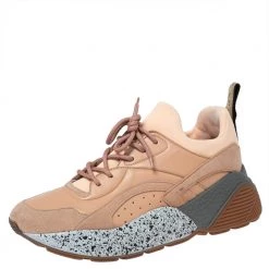 Stella McCartney Beige Faux Suede And Faux Leather Eclypse Low Top Sneakers Size 39 For Women