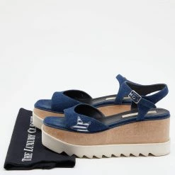 Stella McCartney Blue Denim Elyse Platform Ankle Strap Sandals Size 39.5 For Women -Stella McCartney Sales luxury women stella mccartney used shoes p621837 001
