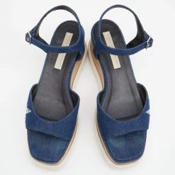Stella McCartney Blue Denim Elyse Platform Ankle Strap Sandals Size 39.5 For Women -Stella McCartney Sales luxury women stella mccartney used shoes p621837 004