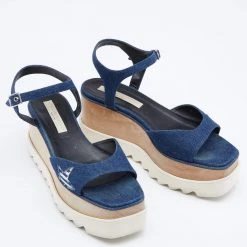 Stella McCartney Blue Denim Elyse Platform Ankle Strap Sandals Size 39.5 For Women -Stella McCartney Sales luxury women stella mccartney used shoes p621837 005