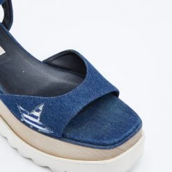 Stella McCartney Blue Denim Elyse Platform Ankle Strap Sandals Size 39.5 For Women -Stella McCartney Sales luxury women stella mccartney used shoes p621837 007