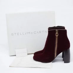 Stella McCartney Burgundy Woven Velvet Block Heel Ankle Heel Boots Size 40 For Women -Stella McCartney Sales luxury women stella mccartney used shoes p625241 001