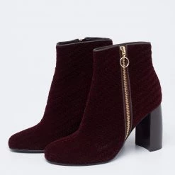 Stella McCartney Burgundy Woven Velvet Block Heel Ankle Heel Boots Size 40 For Women -Stella McCartney Sales luxury women stella mccartney used shoes p625241 002