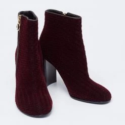 Stella McCartney Burgundy Woven Velvet Block Heel Ankle Heel Boots Size 40 For Women -Stella McCartney Sales luxury women stella mccartney used shoes p625241 004