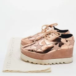 Stella McCartney Metallic Rose Gold Faux Patent Leather Elyse Star Platform Lace Up Sneakers Size 38 For Women -Stella McCartney Sales luxury women stella mccartney used shoes p629449 001