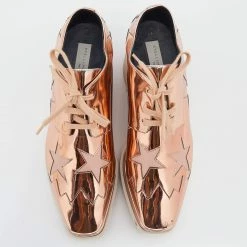 Stella McCartney Metallic Rose Gold Faux Patent Leather Elyse Star Platform Lace Up Sneakers Size 38 For Women -Stella McCartney Sales luxury women stella mccartney used shoes p629449 004