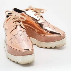 Stella McCartney Metallic Rose Gold Faux Patent Leather Elyse Star Platform Lace Up Sneakers Size 38 For Women -Stella McCartney Sales luxury women stella mccartney used shoes p629449 005