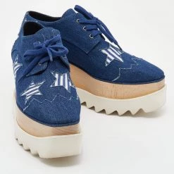 Stella McCartney Blue Denim Elyse Star Platform Lace Up Sneakers Size 37 For Women -Stella McCartney Sales luxury women stella mccartney used shoes p631518 005
