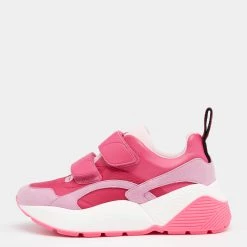 Stella McCartney Pink Faux Leather And Fabric Velcro Strap Eclypse Low Top Sneakers Size 37 For Women
