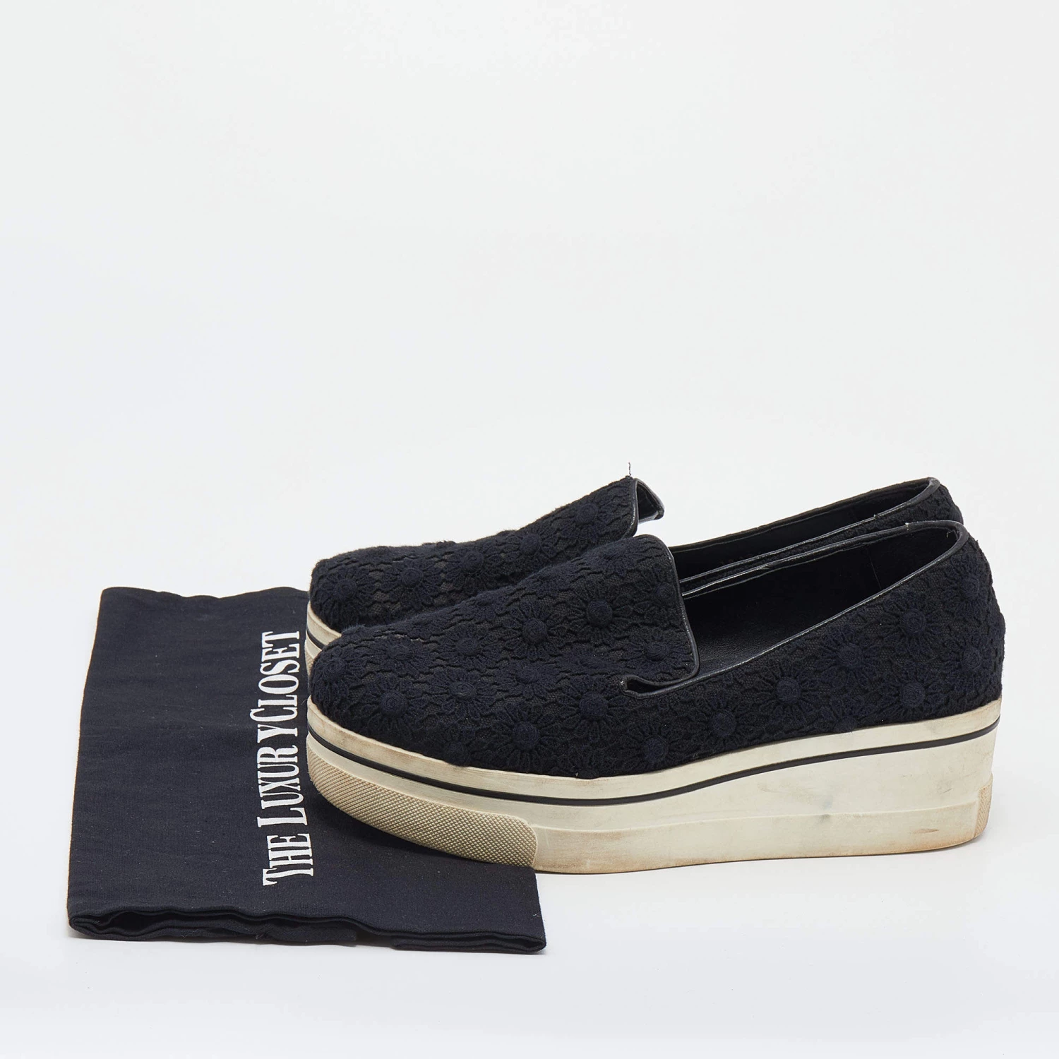 Stella McCartney Black Crochet And Canvas Platform Slip On Sneakers Size 38 For Women 11 Stella McCartney Black Crochet And Canvas Platform Slip On Sneakers Size 38 For Women - Image 9