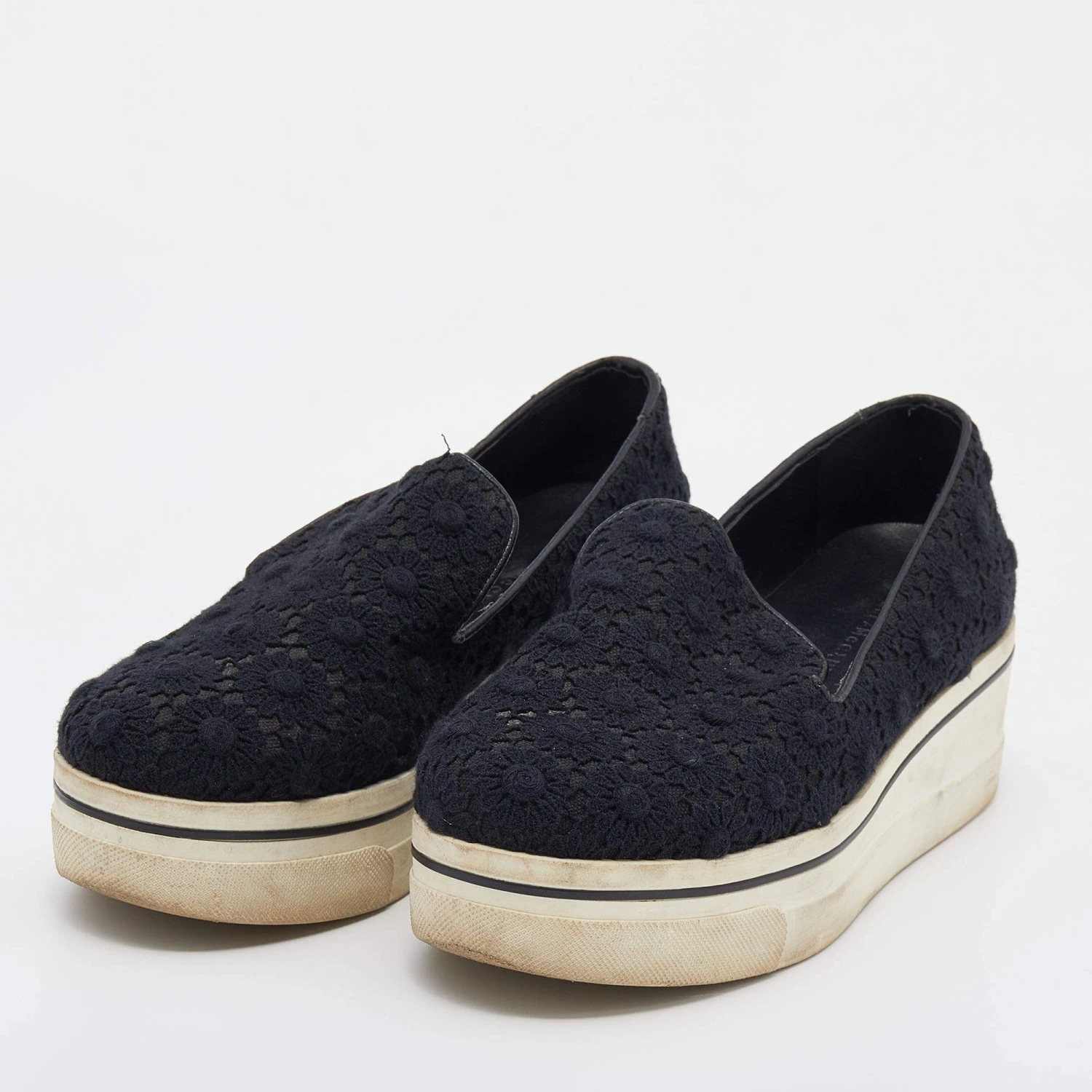 Stella McCartney Black Crochet And Canvas Platform Slip On Sneakers Size 38 For Women 4 Stella McCartney Black Crochet And Canvas Platform Slip On Sneakers Size 38 For Women - Image 2