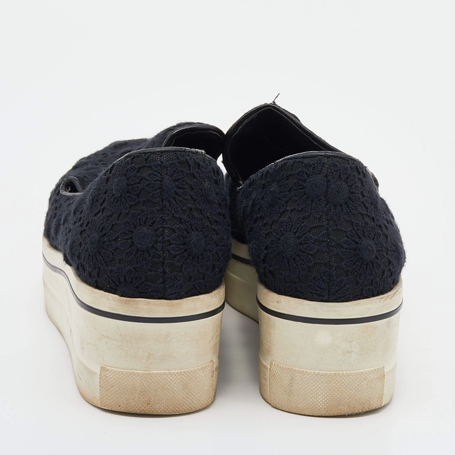 Stella McCartney Black Crochet And Canvas Platform Slip On Sneakers Size 38 For Women 7 Stella McCartney Black Crochet And Canvas Platform Slip On Sneakers Size 38 For Women - Image 5