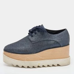 Stella McCartney Metallic Glitter Elyse Platform Derby Sneakers Size 38 For Women