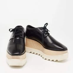 Stella McCartney Black Faux Leather Elyse Platform Wedge Sneakers Size 39 For Women -Stella McCartney Sales luxury women stella mccartney used shoes p641090 004