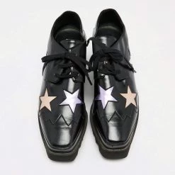Stella McCartney Black Faux Leather Elyse Star Platform Lace Up Sneakers Size 37 For Women -Stella McCartney Sales luxury women stella mccartney used shoes p642133 003