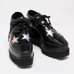 Stella McCartney Black Faux Leather Elyse Star Platform Lace Up Sneakers Size 37 For Women -Stella McCartney Sales luxury women stella mccartney used shoes p642133 004