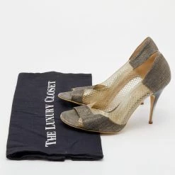 Stella McCartney Grey/Gold Canvas And PVC Peep Toe Pumps Size 36 For Women -Stella McCartney Sales luxury women stella mccartney used shoes p648510 004