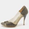 Stella McCartney Grey/Gold Canvas And PVC Peep Toe Pumps Size 36 For Women
