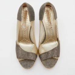 Stella McCartney Grey/Gold Canvas And PVC Peep Toe Pumps Size 36 For Women -Stella McCartney Sales luxury women stella mccartney used shoes p648510 007