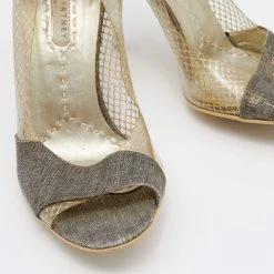 Stella McCartney Grey/Gold Canvas And PVC Peep Toe Pumps Size 36 For Women -Stella McCartney Sales luxury women stella mccartney used shoes p648510 009