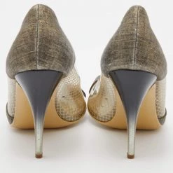 Stella McCartney Grey/Gold Canvas And PVC Peep Toe Pumps Size 36 For Women -Stella McCartney Sales luxury women stella mccartney used shoes p648510 010